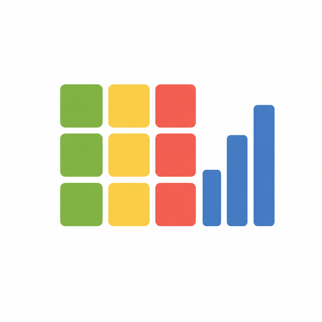 Colorful heat-map grid with a rising bar chart